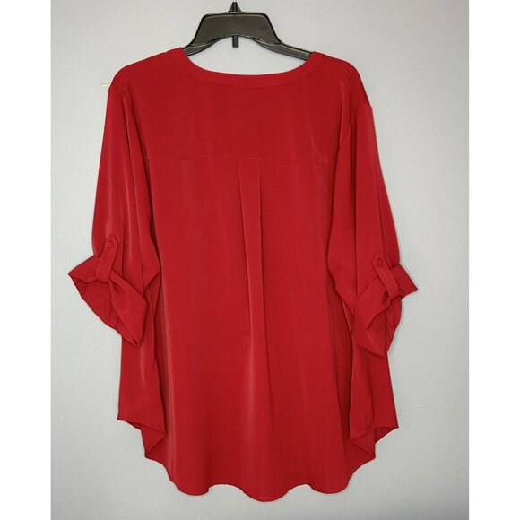 Torrid Harper Blouse Womens 3X Red Split Neck Roll Tab Sleeve High Low Hem - Picture 4 of 14